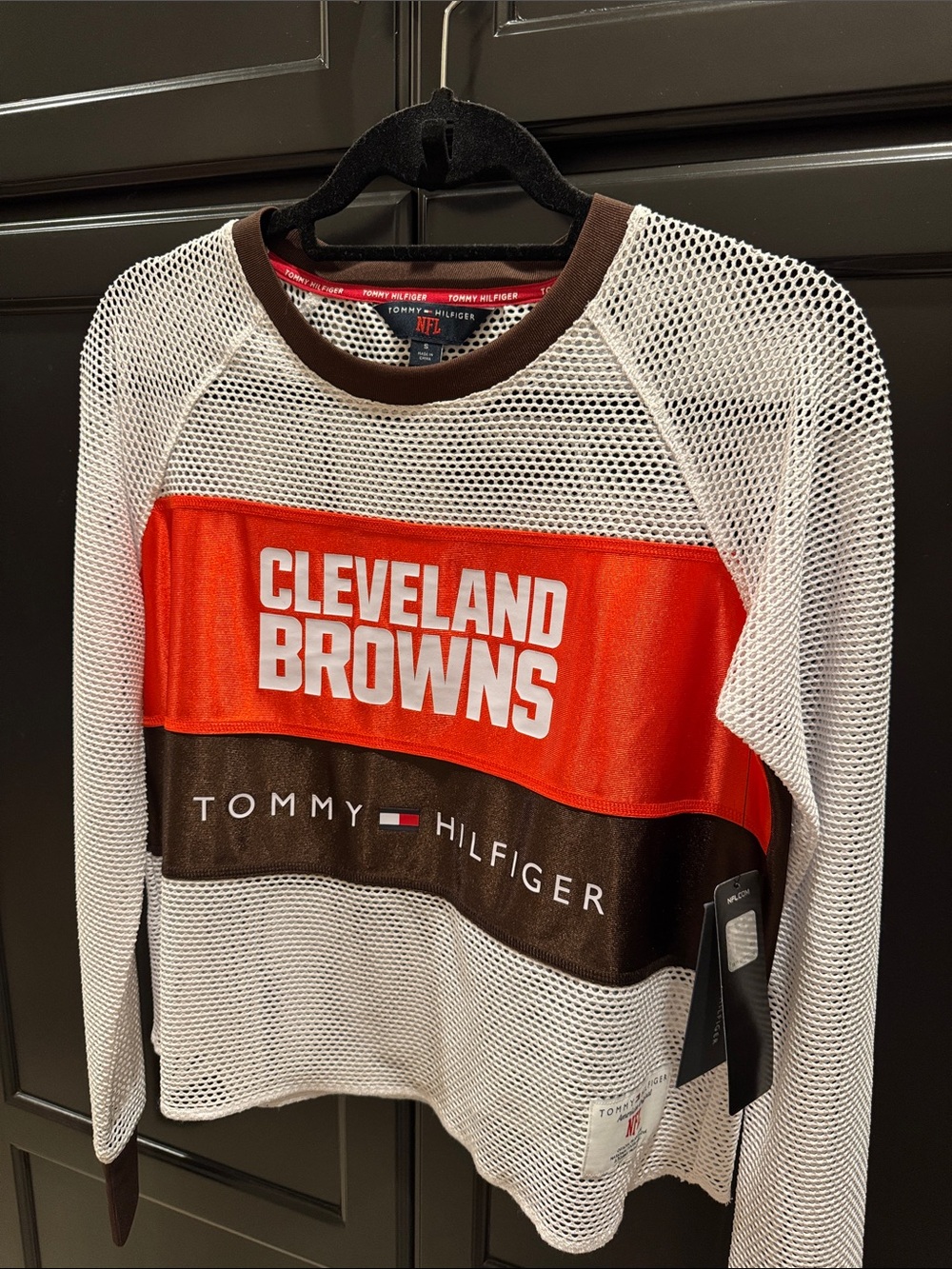 Tommy Hilfiger White, Orange & Brown Cleveland Browns Mesh Long-Sleeve Top